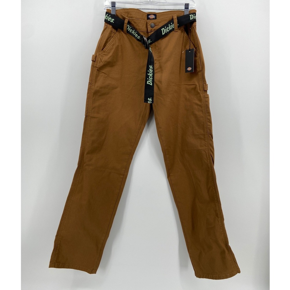 Dickies Womens Straight Leg Carpenter Work Pants Brown Duck Canvas Belted 27R